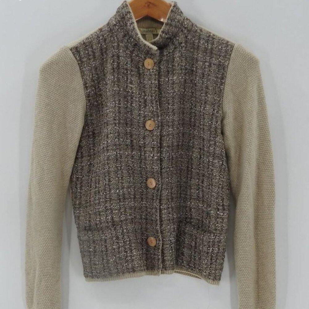 Max Mara Women's Beige Brown Long Sleeve Cardigan Sweater Size Small w/COA